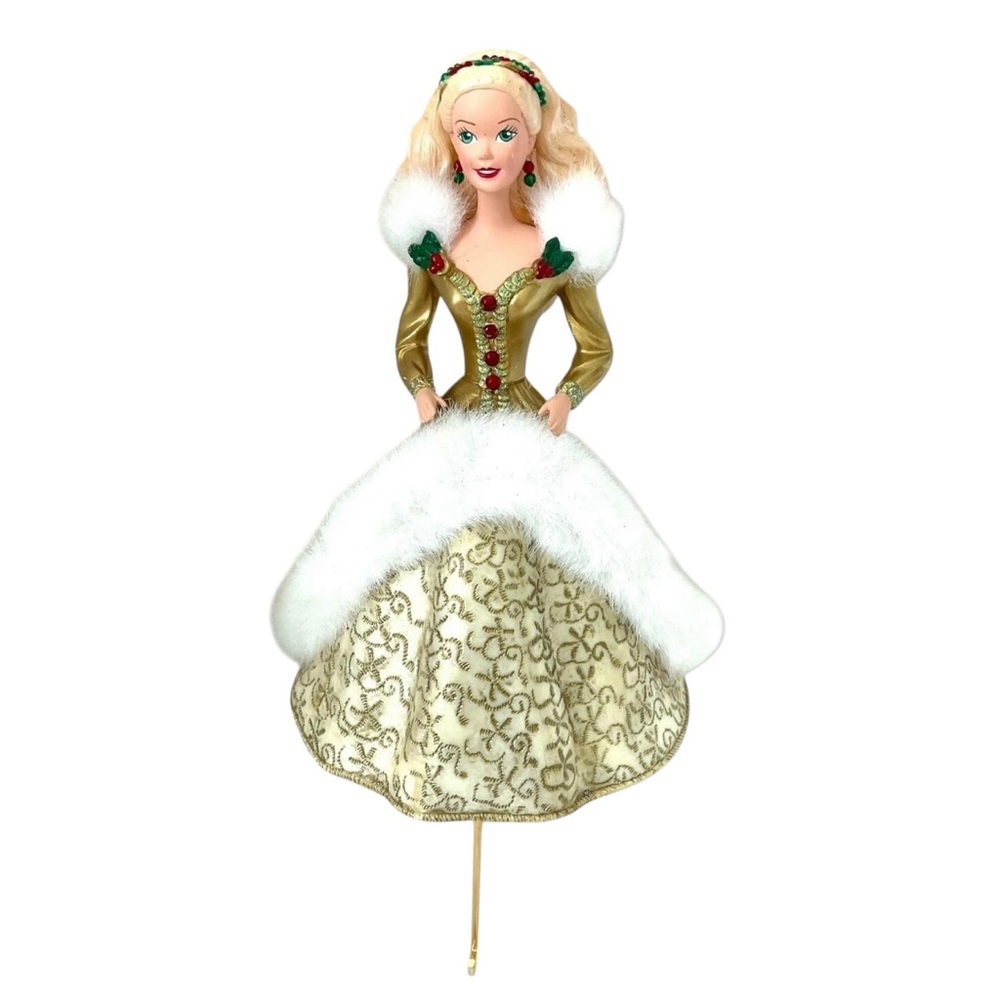 Vintage Hallmark Barbie Christmas Stocking Holder 1995 Gold Dress Holiday Decor